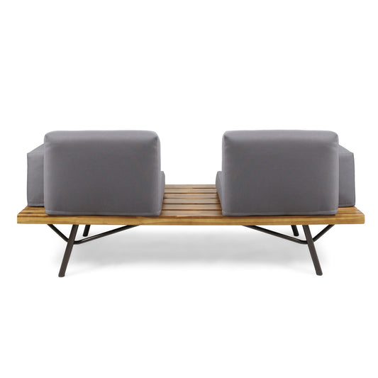 Outdoor acacia wood sofa with water-resistant cushions