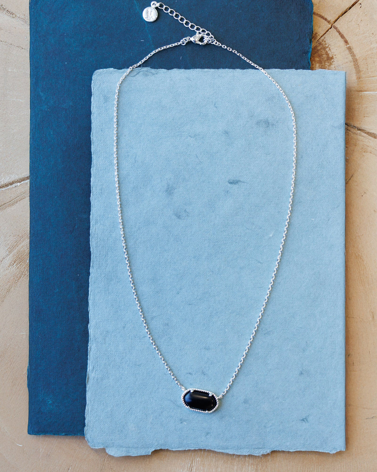 Downeast Silver Quartz Pendant Necklace, black quartz pendant, product photo
