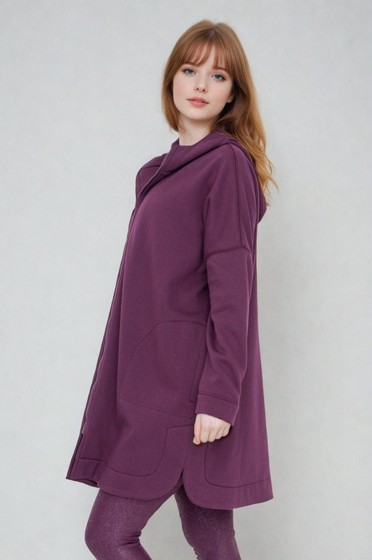 Fitkitty Culture Cozy Comfort zip-up hoodie jacket in burgundy, alternate view