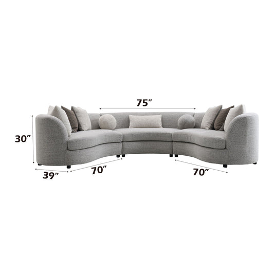Ivria gray boucle sectional sofa with full foam cushions and wood legs