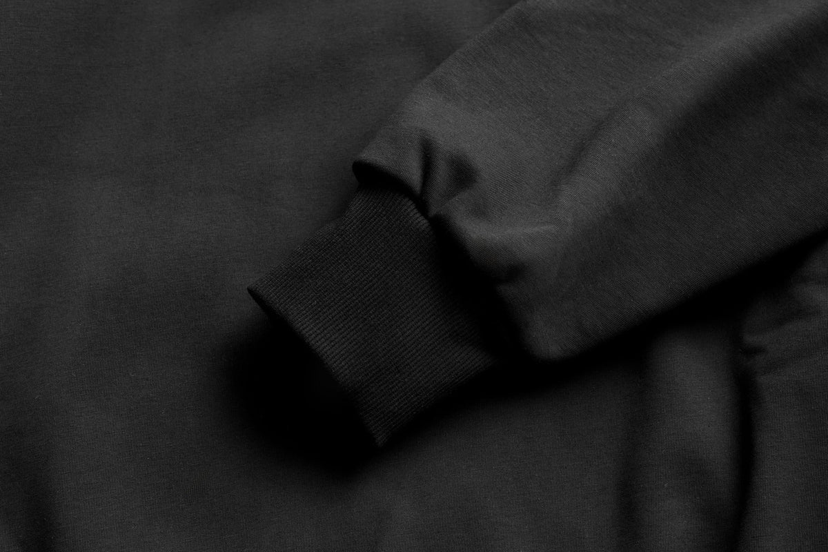 Close-up of black fabric with a focus on texture and color.