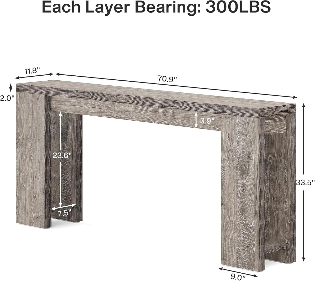 Farmhouse wood entryway console table, full product view