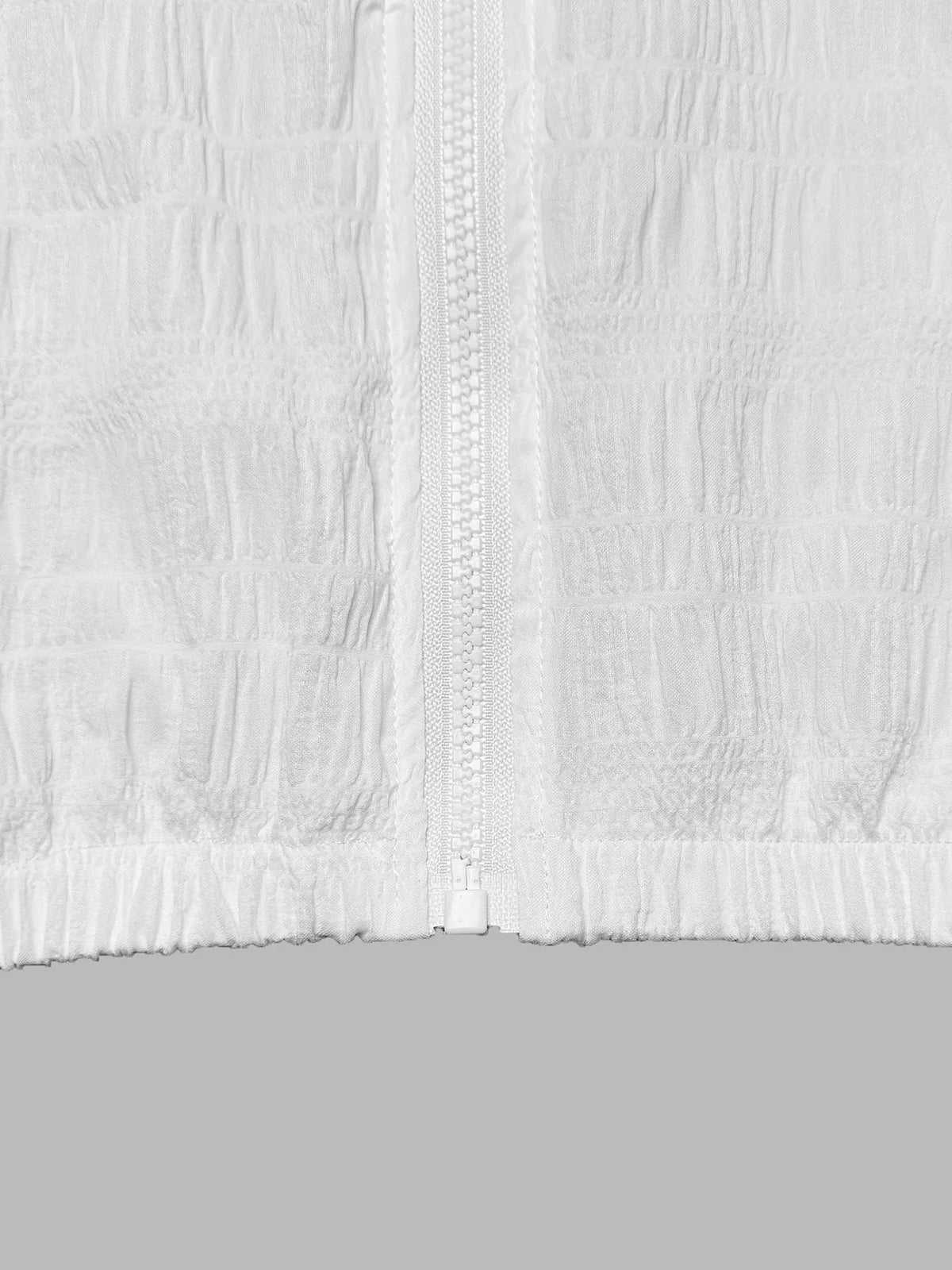 Lightweight Textured Hooded Jacket in White, styled photo (2)