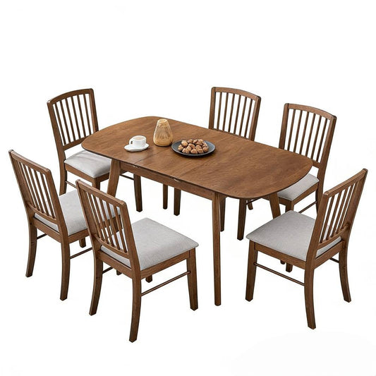 ACTU extendable dining table set with upholstered chairs, walnut finish — view 2