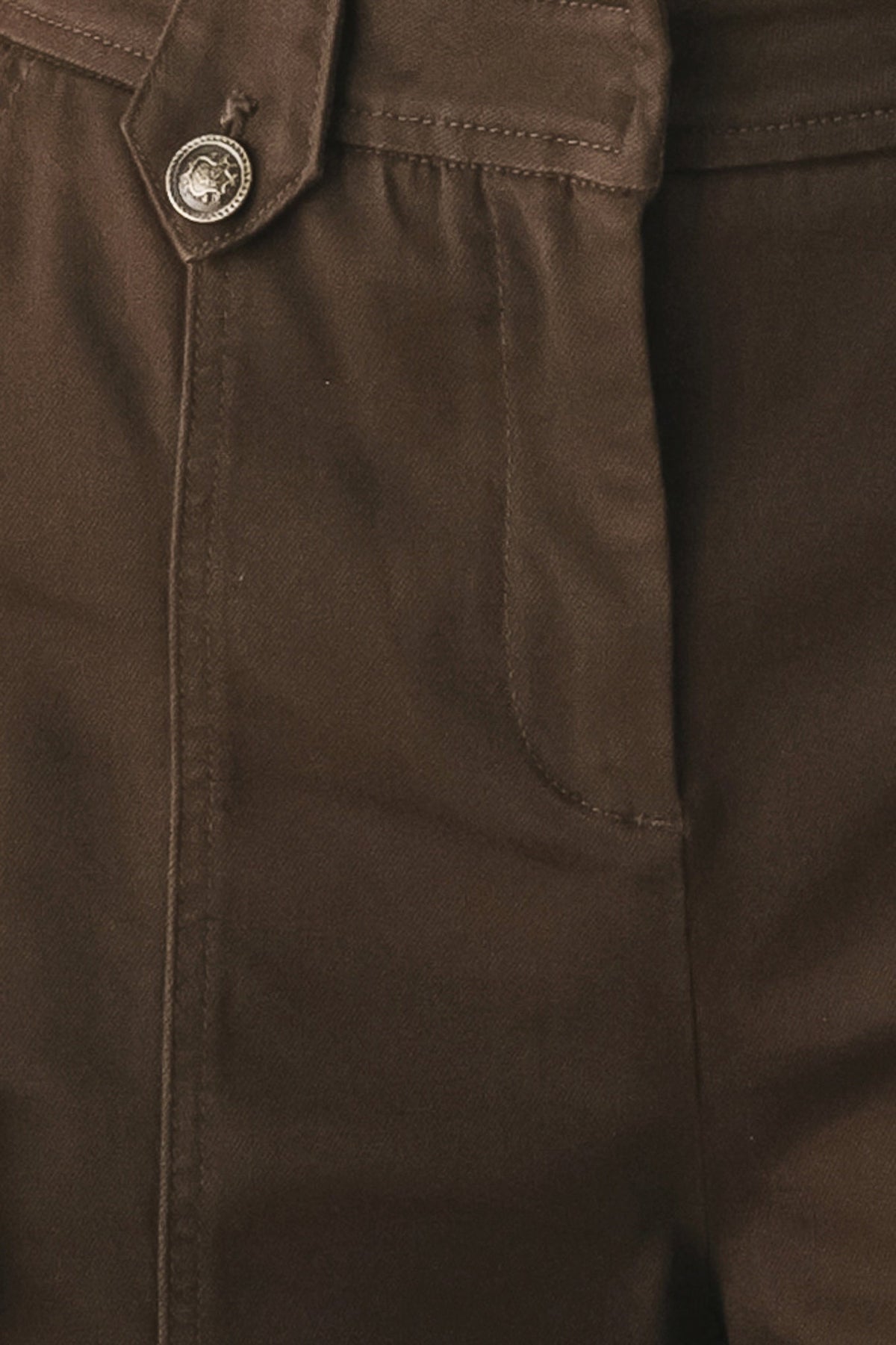 Close-up of the brown cotton-spandex fabric used for the Cowgirl After Dark wide-leg pants.