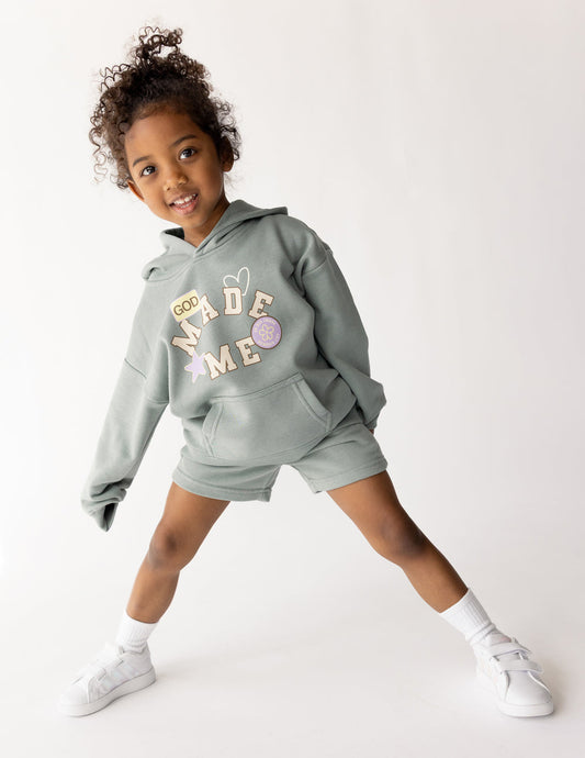 God Made Me Kids Shorts in Millstone Grey, alternate view