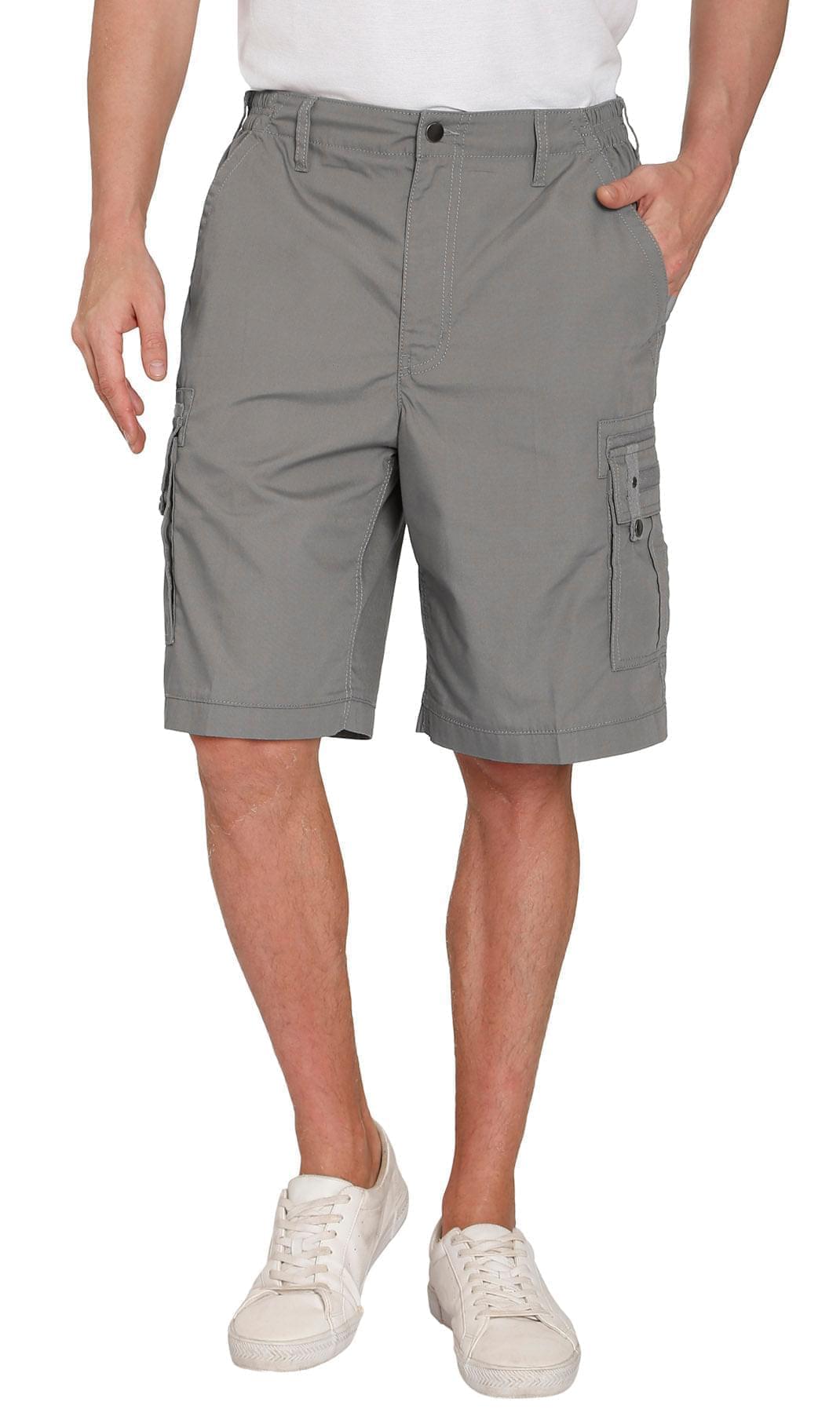 Turtle Bay men's elastic waist cargo shorts in Grey, front view