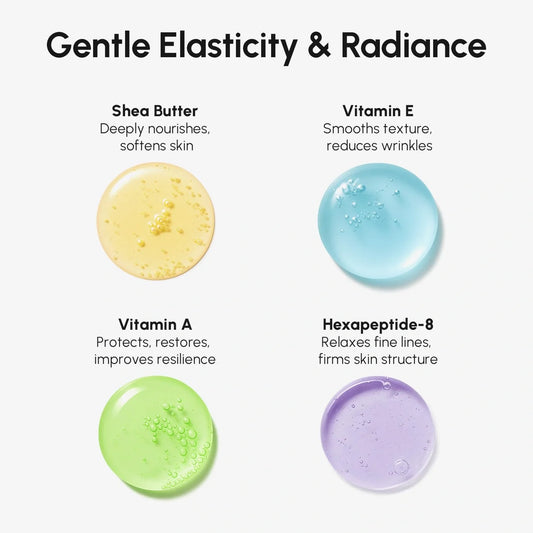 Four different colored substances with text describing their benefits on a white background
