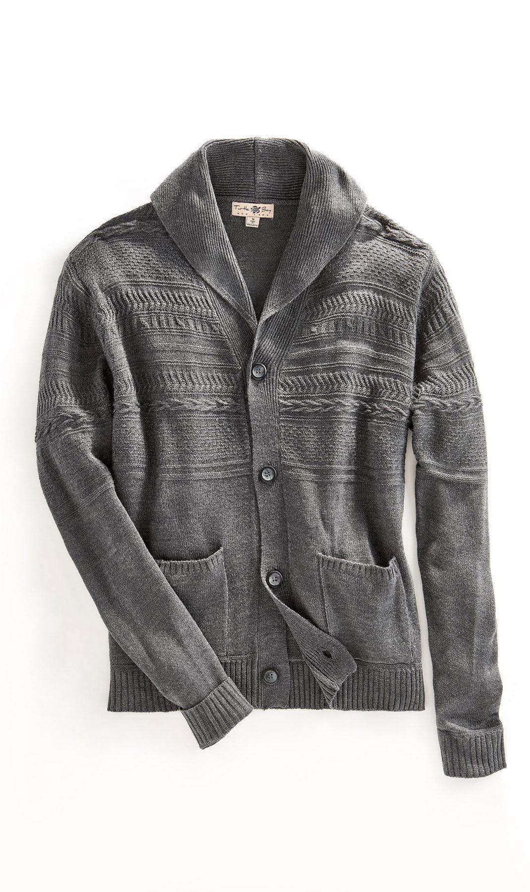 Turtle Bay men's jacquard knit shawl collar cardigan in Charcoal (3)