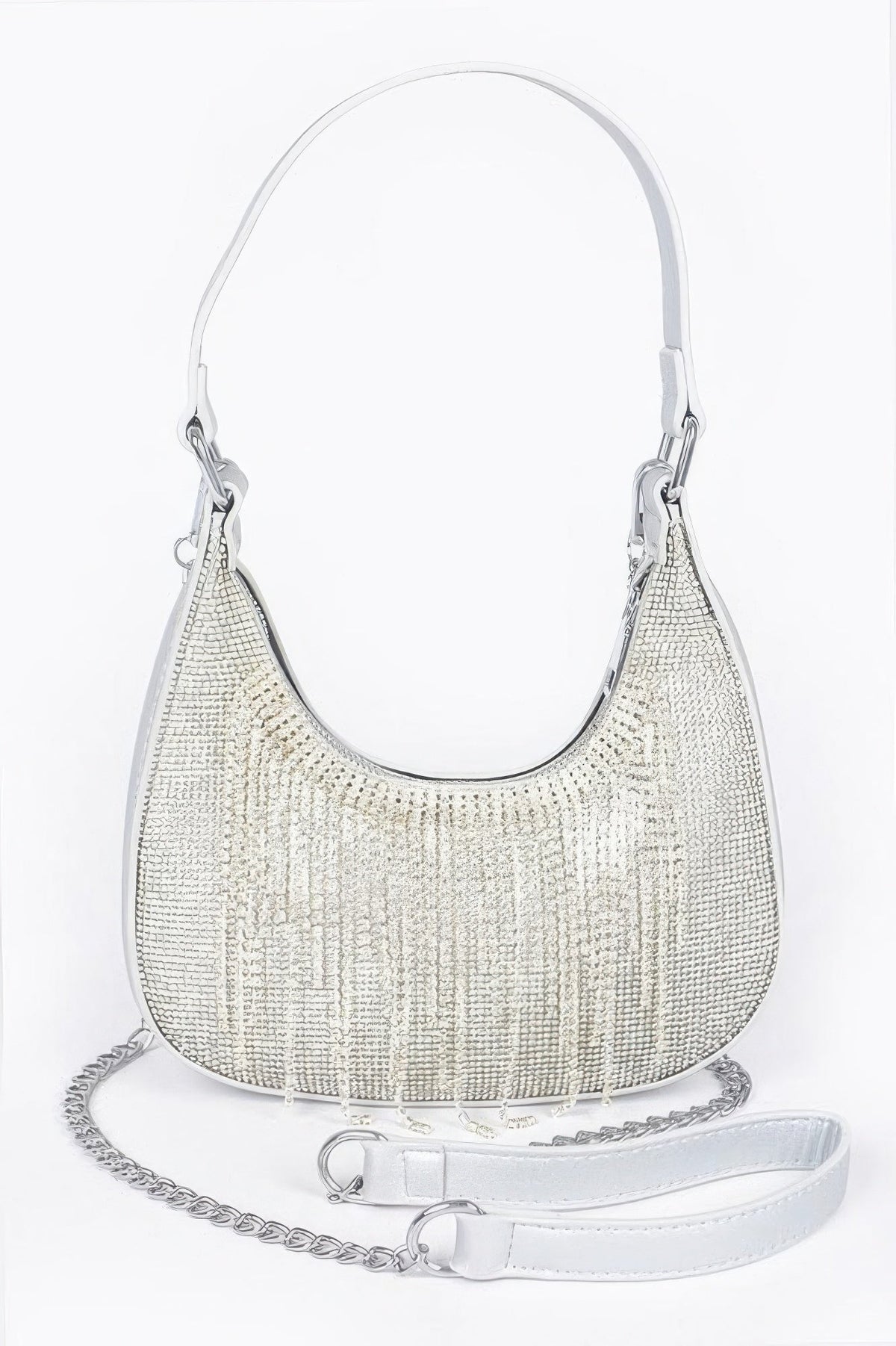 Hot Fix Stones Rhinestones Fringe Hobo Bag, alternate view (3)