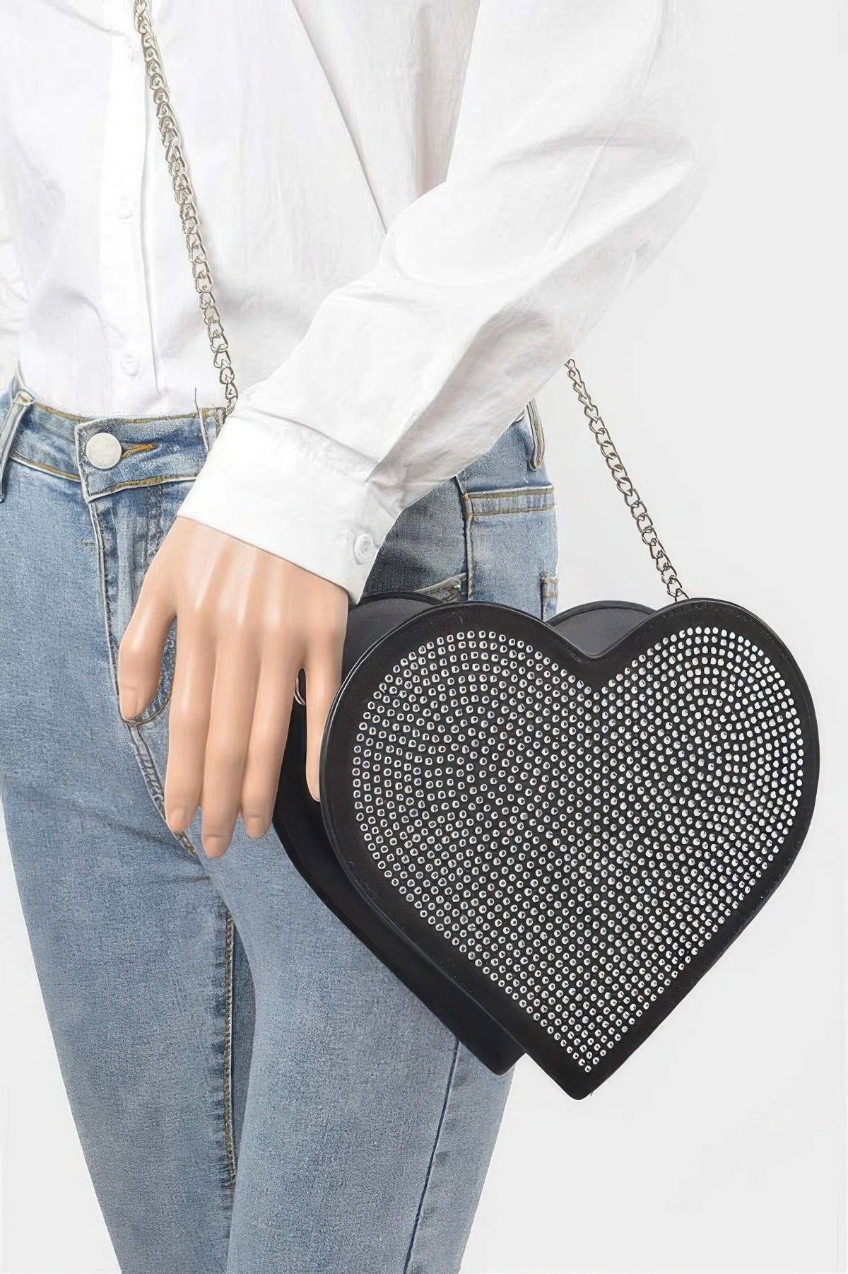Hot Fix Heart Shape Bag in Black Silver, alternate view (2)