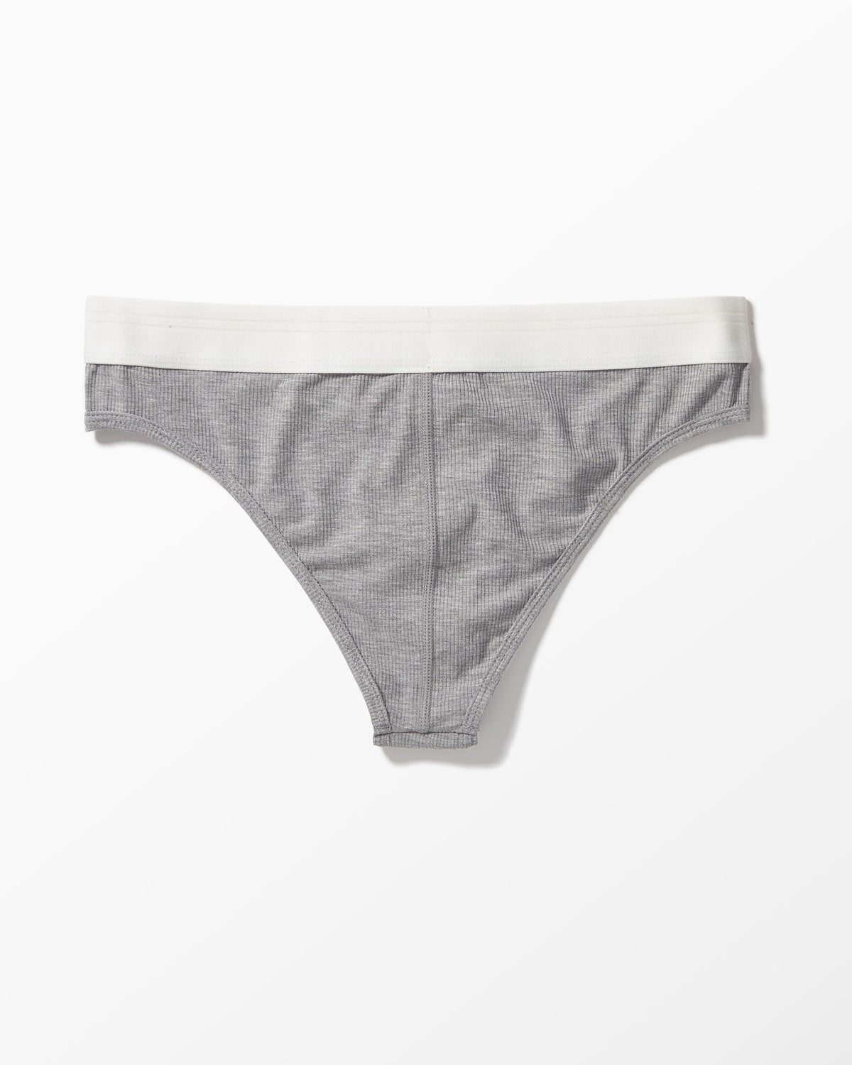 Gray bikini bottom with white waistband on a white background