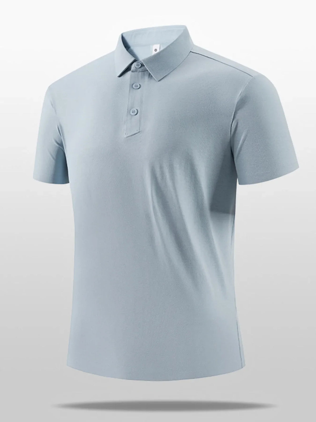 Light blue polo shirt on a gray background