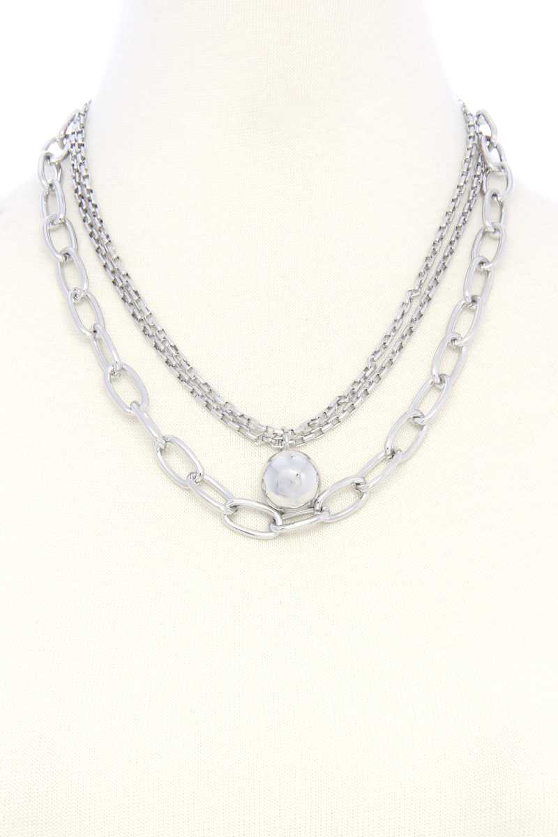 Metal Ball Oval Link Layered Necklace, product photo
