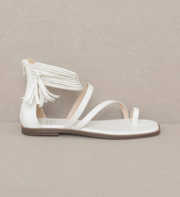 Oasis Society Abril White Strappy Ankle Wrap Sandals, styled photo (2)