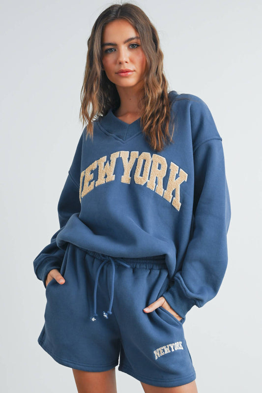 Fitkitty Culture New York V-neck sweatshirt in navy, product view 2
