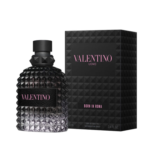 Valentino Uomo Born in Roma Eau de Toilette bottle and packaging on a white background