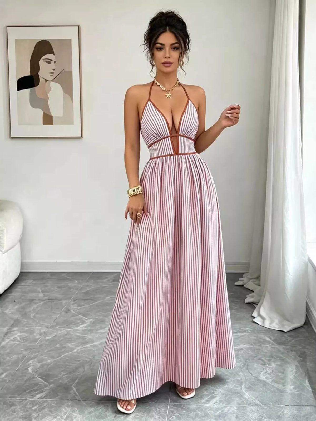 Striped Halter Neck Maxi Dress, alternate view (3)