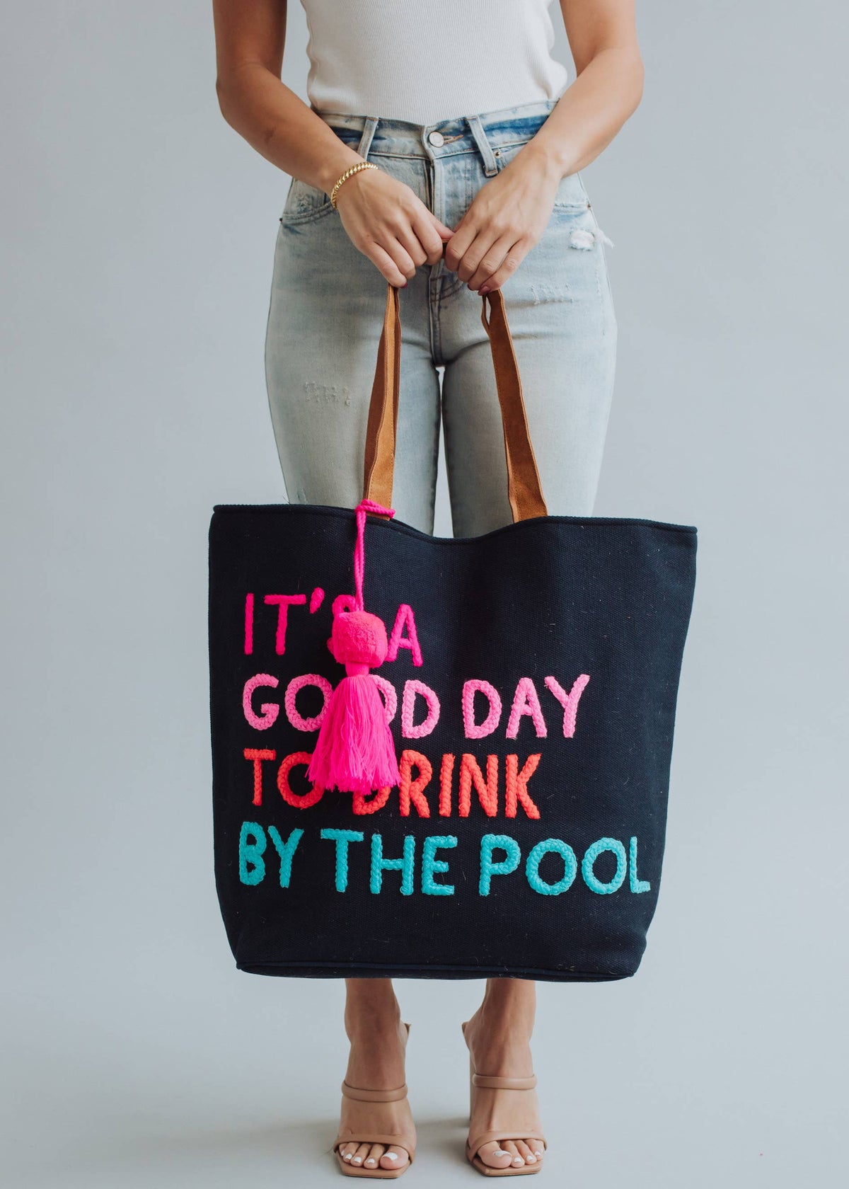 Poolside Bliss Woven Cotton Tote in Navy, additional product photo