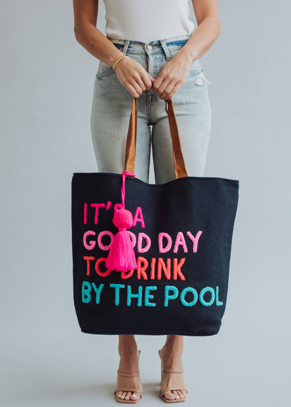 Poolside Bliss Woven Cotton Tote in Navy, additional product photo