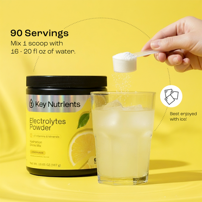Key Nutrients Electrolyte Recovery Plus powder mixed in a glass of water