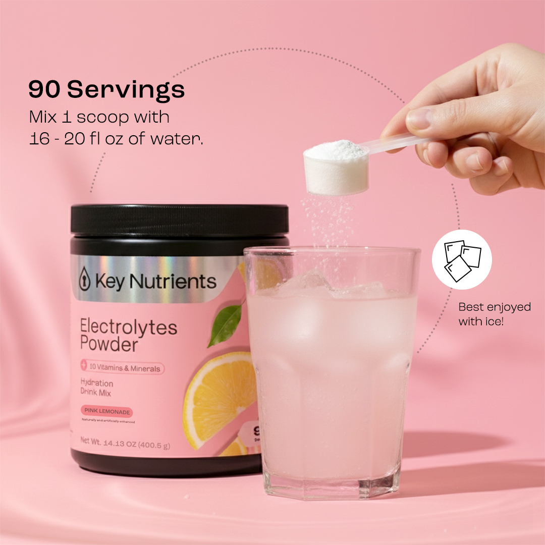 Key Nutrients Electrolyte Recovery Plus powder mixed in a glass of water (6)