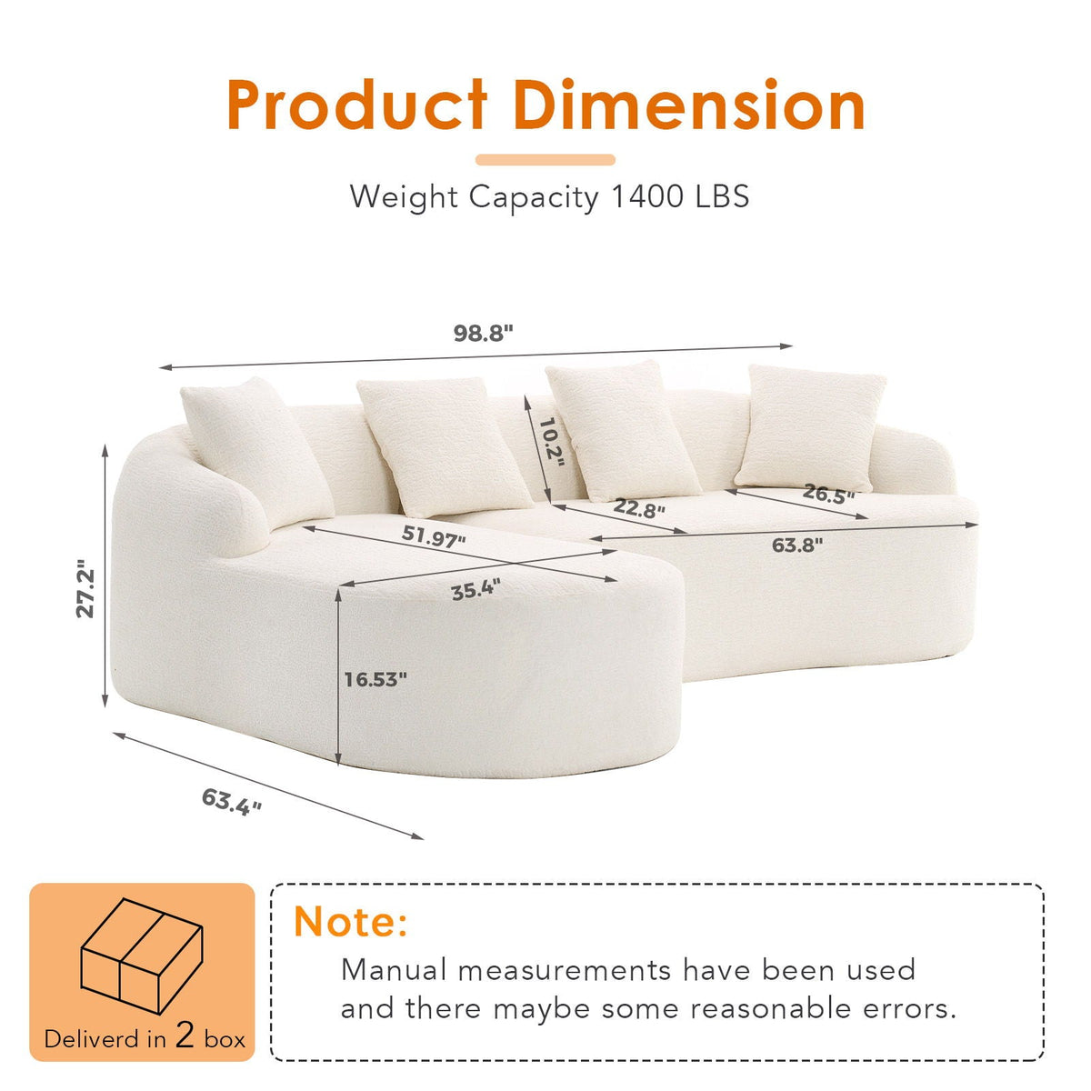 Combined sofa with 4 pillows, wood-grain chenille upholstery