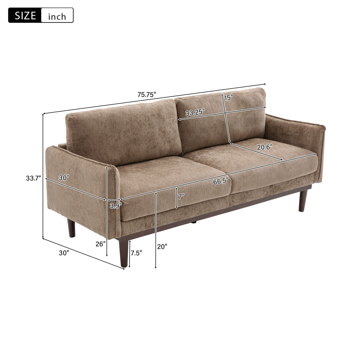 Wide Loveseat Sofa with Stitched Arms, styled photo