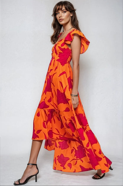 Fitkitty Culture Vibrant Fire floral high-low maxi dress, alternate view 6