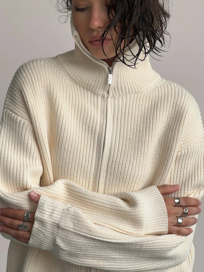 Zip-up ribbed knit cardigan, additional detail