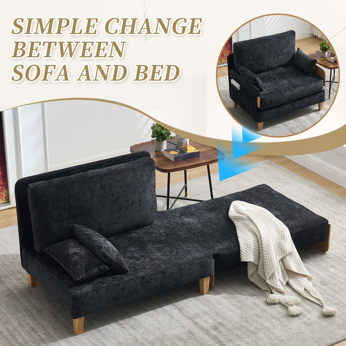 Foldable 3-in-1 sofa bed sized for a small space (view 8)