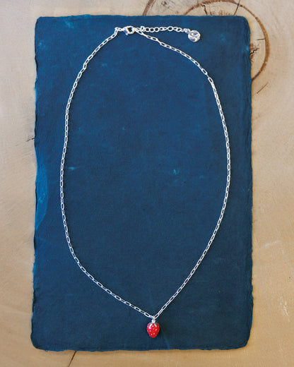 Downeast Silver Strawberry Fields Forever Necklace, strawberry charm, product photo