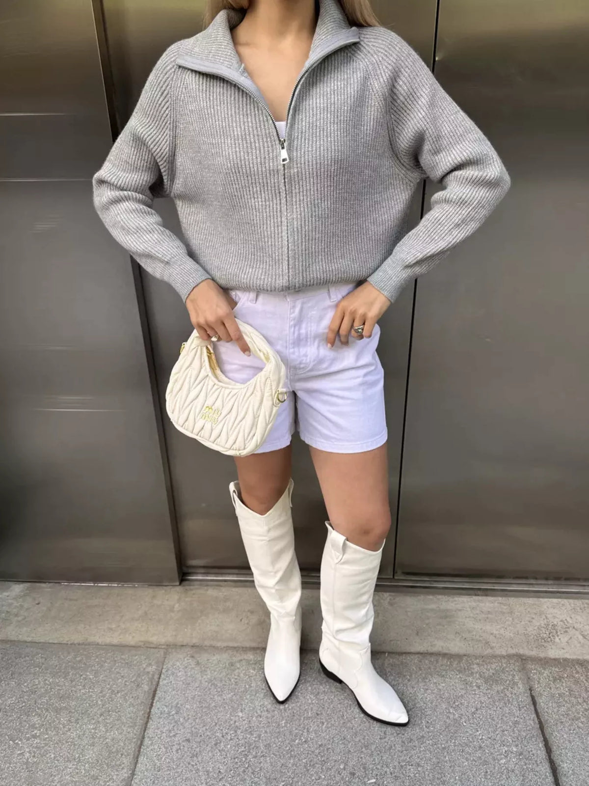 Zip-up ribbed knit cardigan, product photo (3)