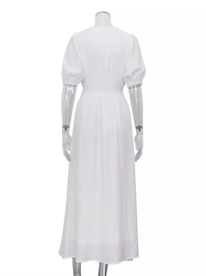 Slit Puff Sleeve Maxi Dress