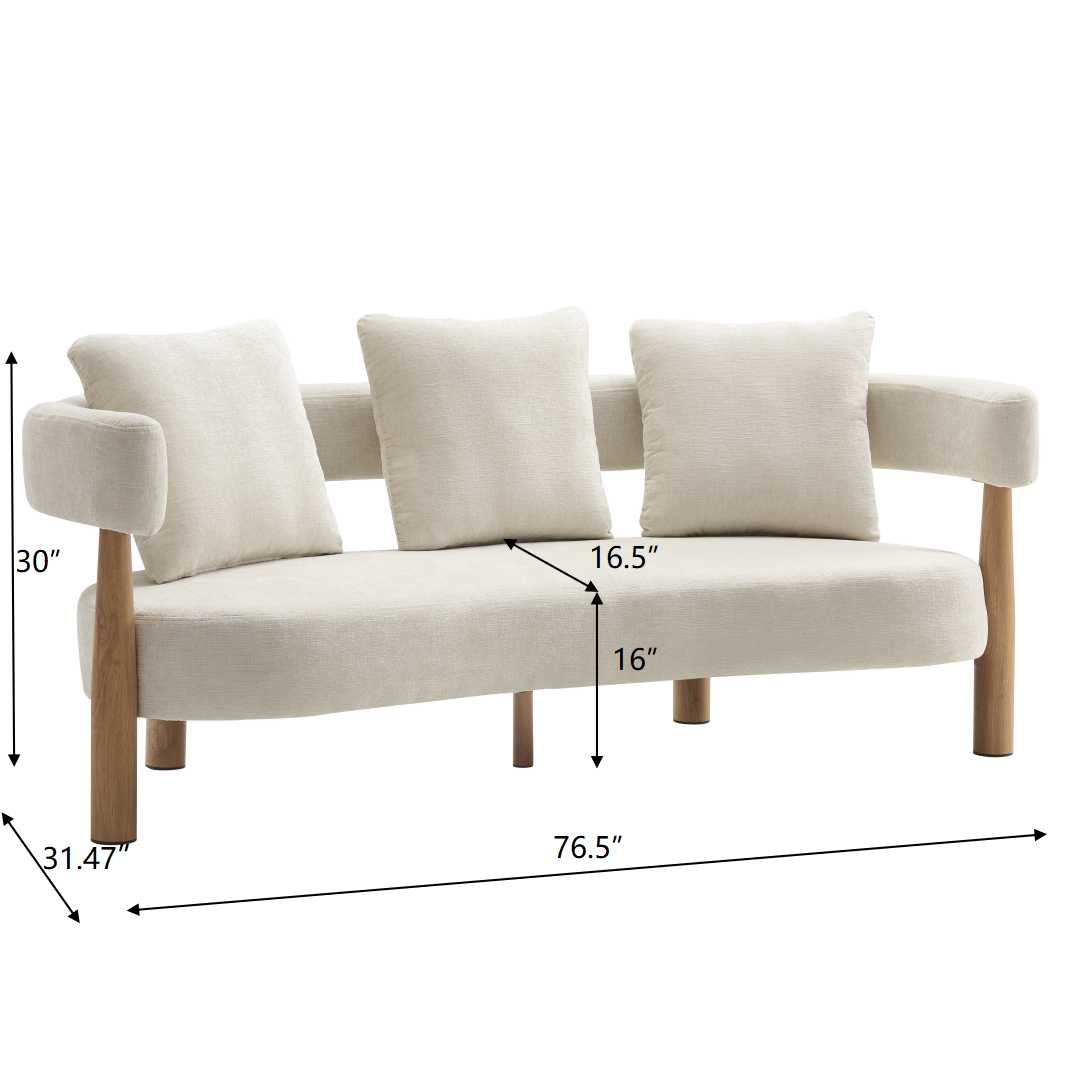 Luxe Curved 3-Seater Chenille Sofa in Beige, alternate view