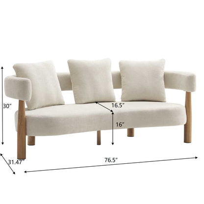 Luxe Curved 3-Seater Chenille Sofa in Beige, alternate view