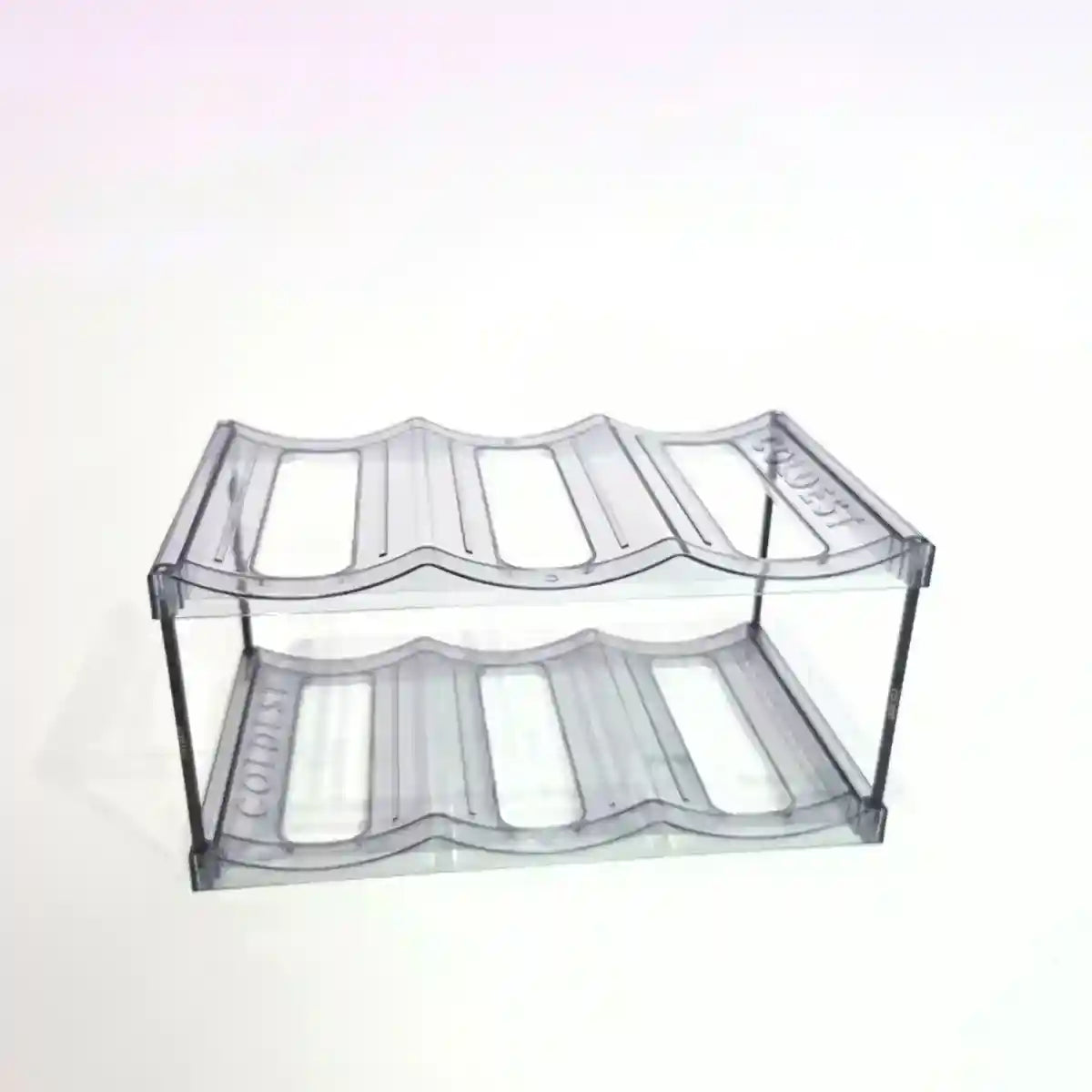 Clear plastic shelf on a white background