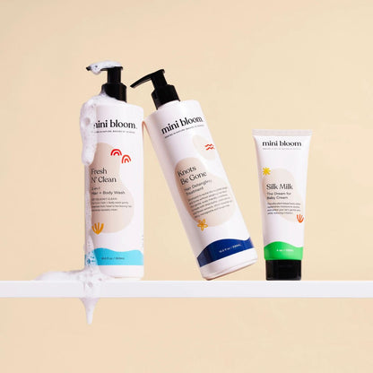 mini bloom Suds 'N Silk three-piece kids bath set, product photo