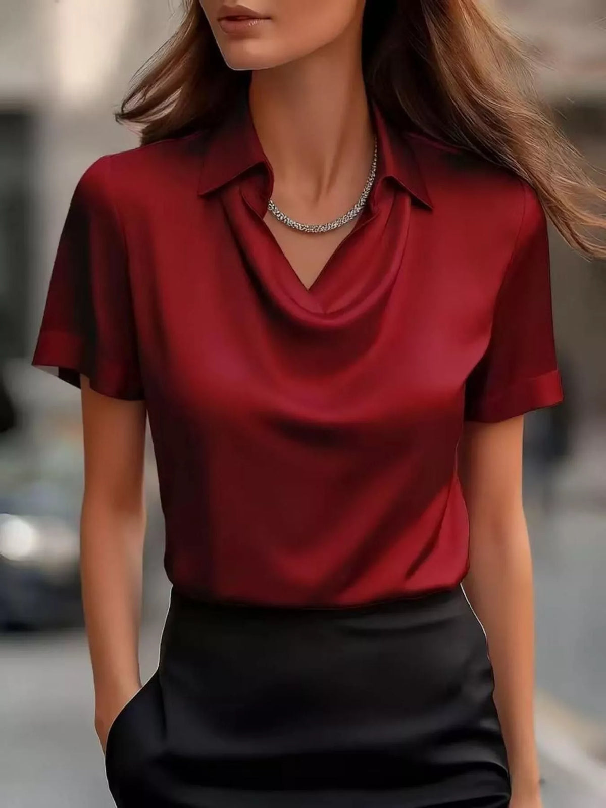 Satin Cowl Neck Blouse, styled photo (5)