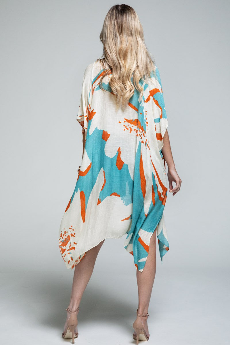Ocean Bloom Aquamarine Kimono Wrap, additional detail