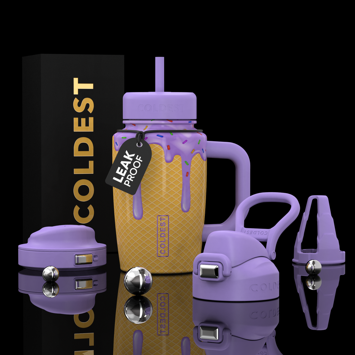 COLDEST 15oz Limitless Ultra v8 water bottle in I Love Icecream, main product photo