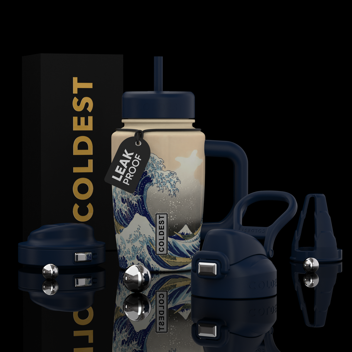 COLDEST 15oz Limitless Ultra v8 water bottle in The Great Wave Ultra, main product photo