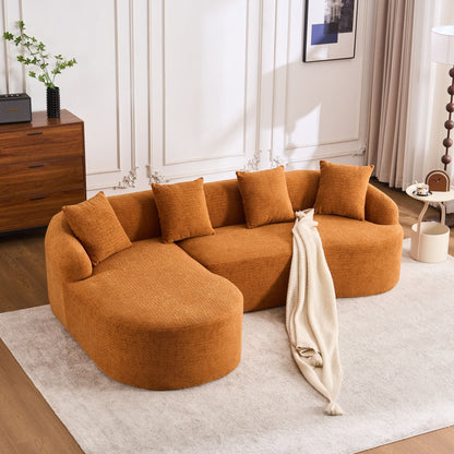 L-shaped chenille sectional sofa combining a chaise longue with a three-seater