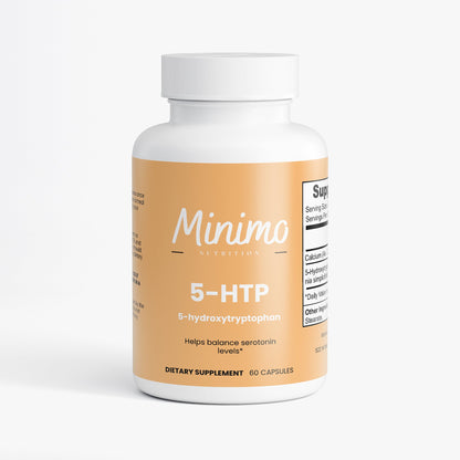 Minimo Nutrition 5-HTP 60 count bottle, front label view