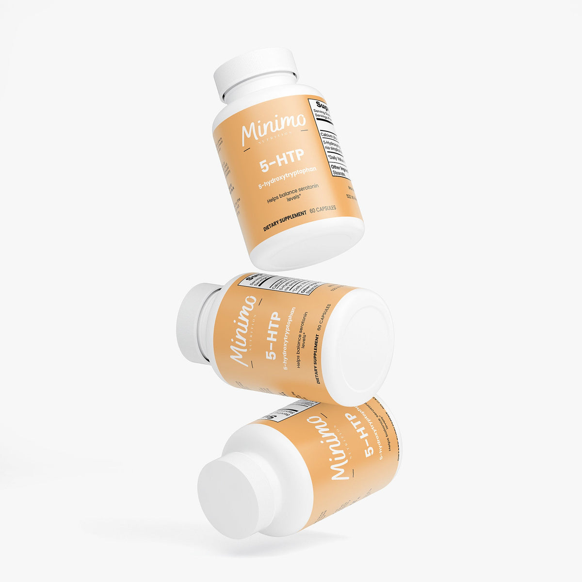 Minimo Nutrition 5-HTP 60 count bottle, label view four