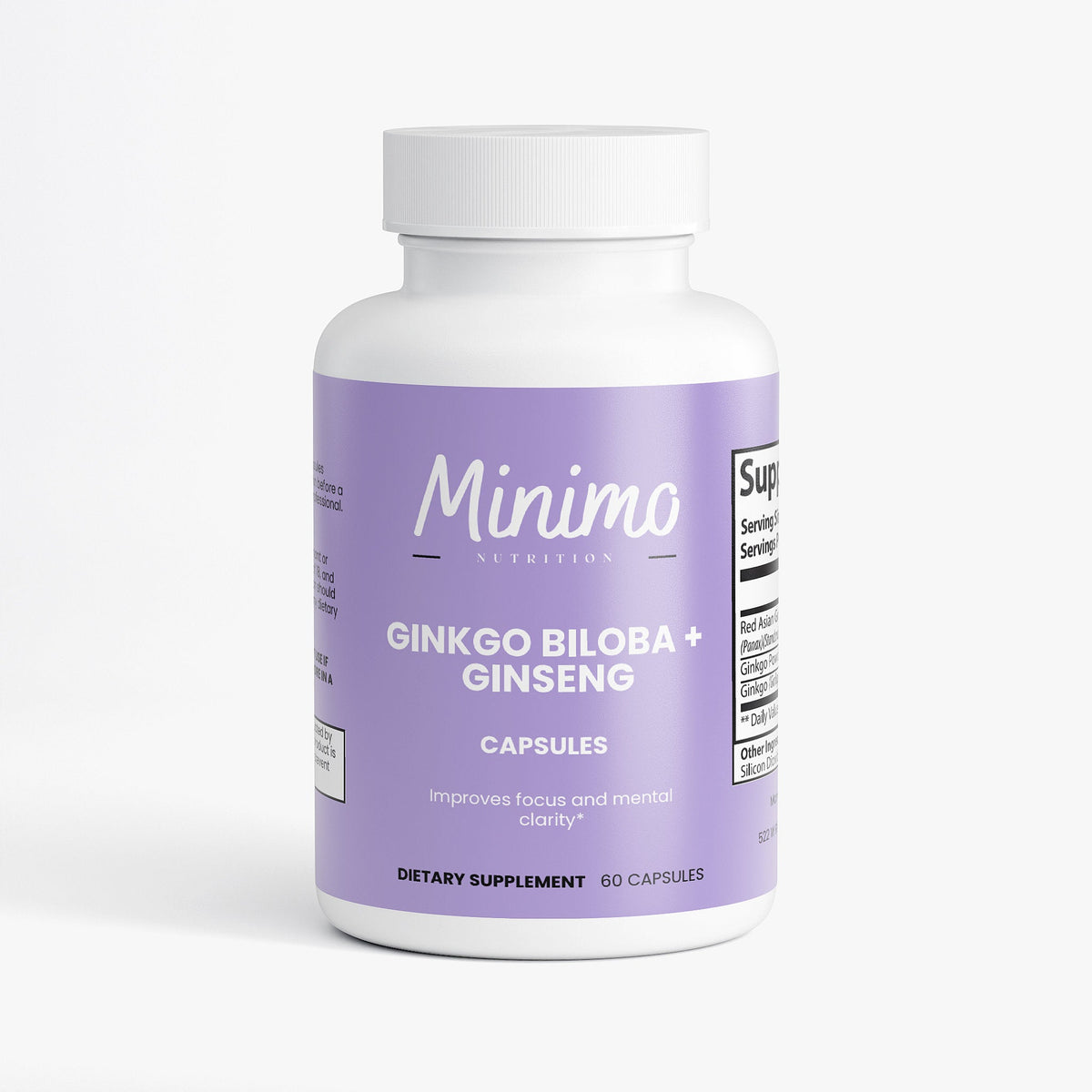 Minimo Nutrition Ginkgo Biloba + Ginseng, 60 ct, product label image