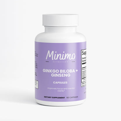 Minimo Nutrition Ginkgo Biloba + Ginseng, 60 ct, product label image