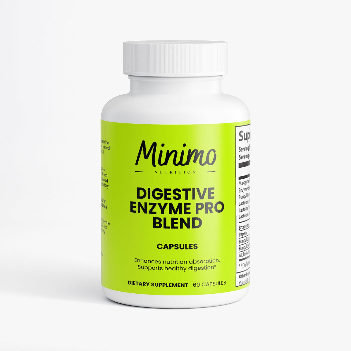 Minimo Nutrition Digestive Enzyme Pro Blend, 60 ct, product label image