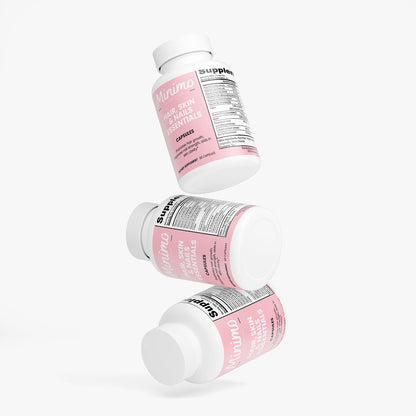 Minimo Nutrition Hair, Skin and Nails Essentials 60 count bottle, label view four