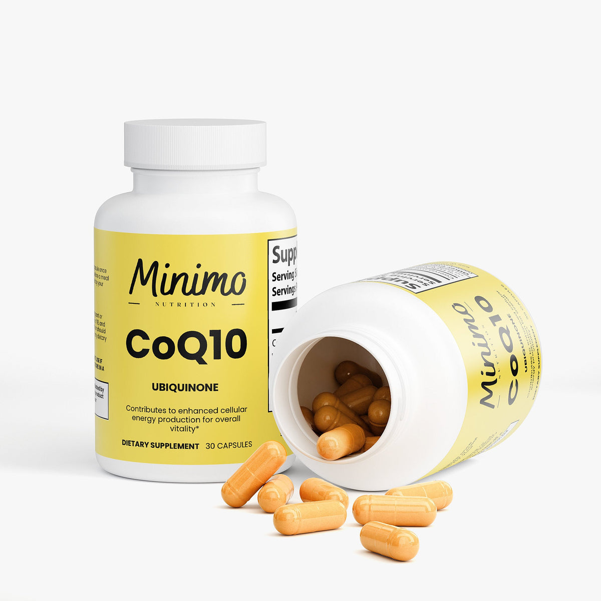 Minimo Nutrition CoQ10 Ubiquinone 30 count bottle, label view three